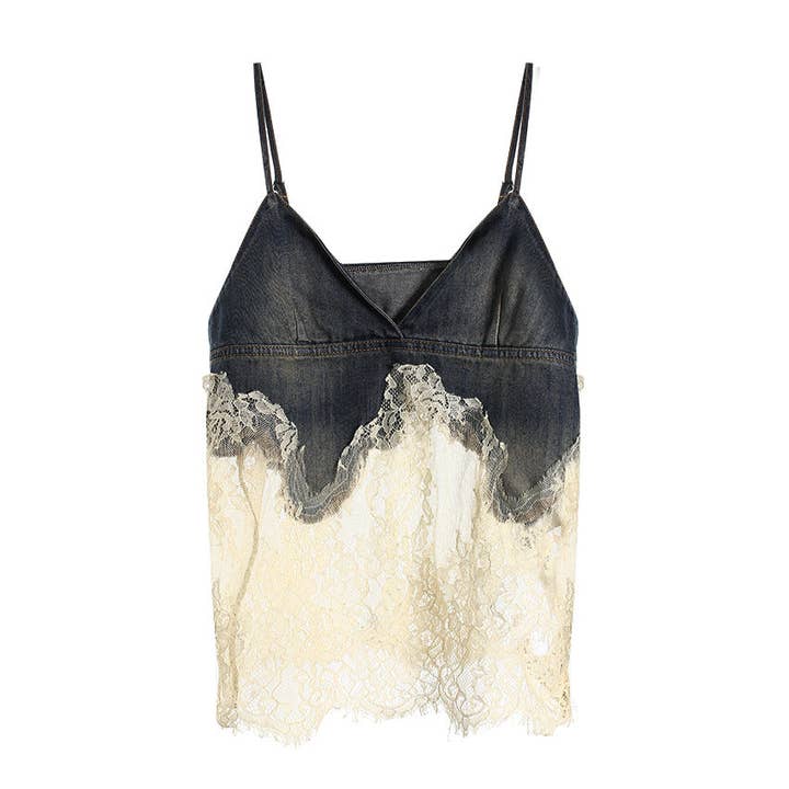 Sanyao Fashion - Wholesale Top & Short Set (NOT Loungewear) - Women's - M37 Lace-Stitched Denim Two-Piece with Suspender Shorts17