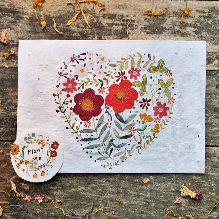 Erika's Whimsical Art – wholesale Love card – Plantable Seed Paper Floral Heart Card1