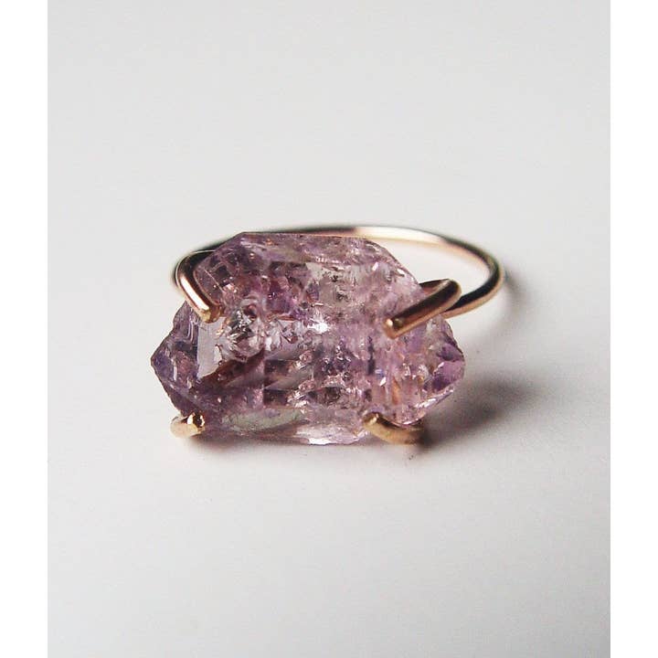 Friedasophie - Wholesale Single Stone/Solitaire Ring - Amethyst Herkimer Gold Ring, Raw Amethyst Crystal Ring