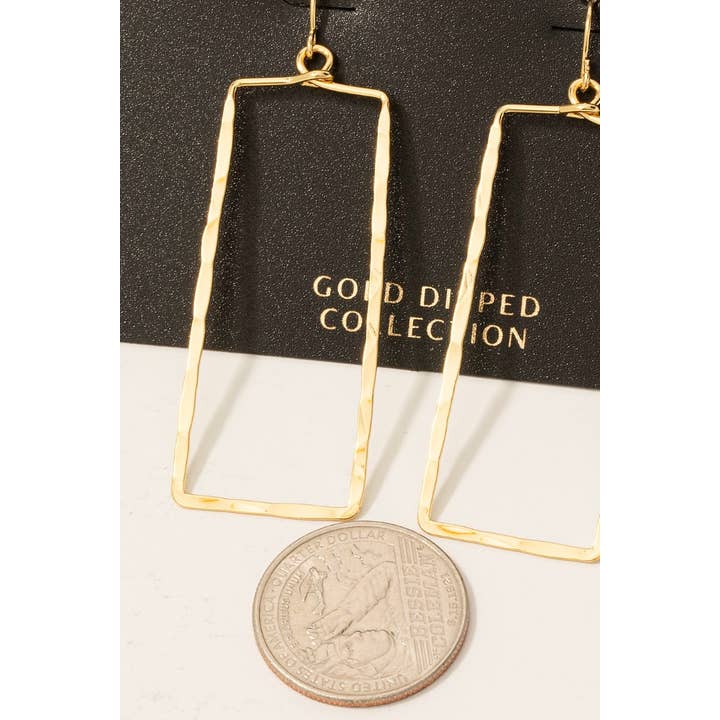 Fame Accessories - Wholesale Dangle Earrings - Gold Dipped Hammered Rectangle Cutout Drop Earrings