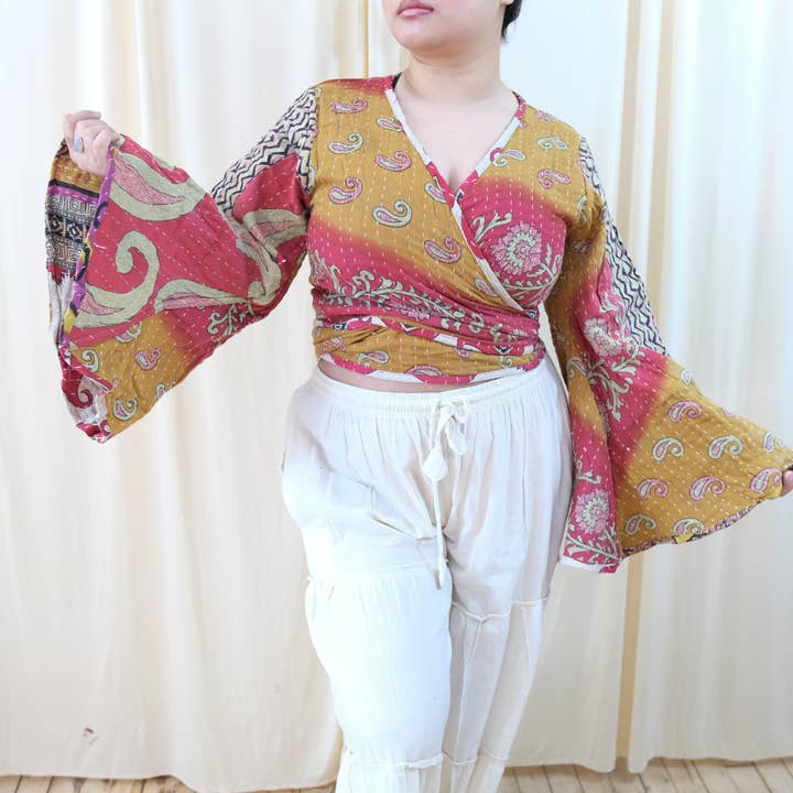 Karma Nepal Crafts – Blusa - Mulher por atacado – Top Envolvente Boho Kantha23