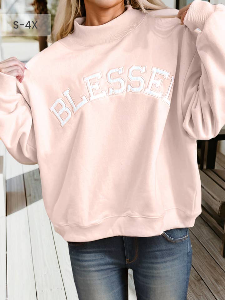 Sweatshirt bénie brodée à col montant taille plus 66 (S-4X) pour la vente par 66DISCO