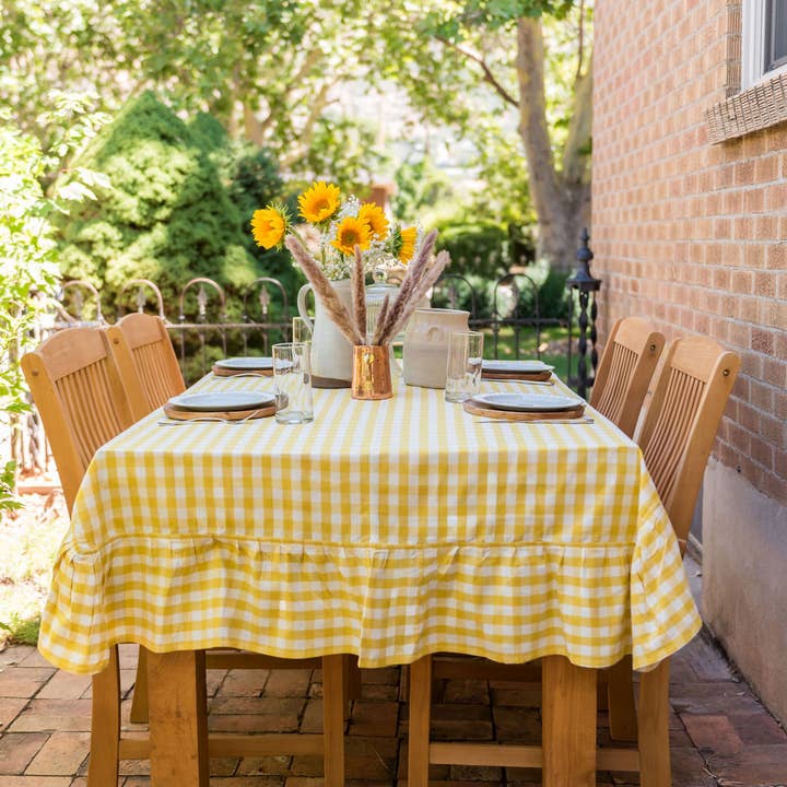 Galley and Fen - Vendita all'ingrosso Tovaglie - Tovaglia in cotone 100% giallo a quadretti con balza10