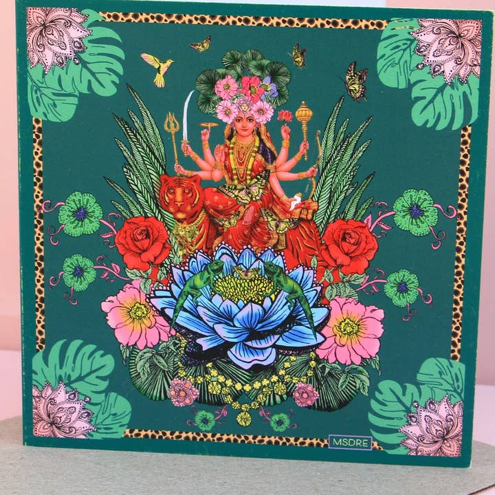 Msdre - Venta al por mayor Tarjetas de felicitación - Tarjeta de felicitación de la diosa india Madre verde Durga, 15 cm