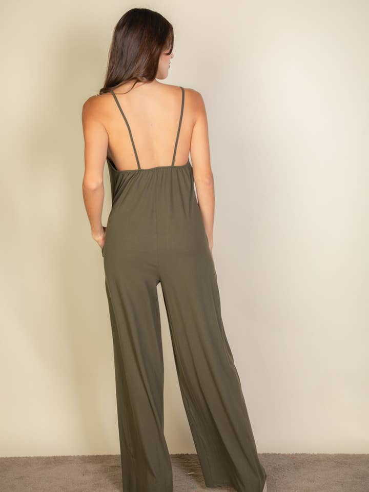 CAPELLA APPAREL - Wholesale Jumpsuit - Women's - Spaghetti strap solid wide jumpsuit13