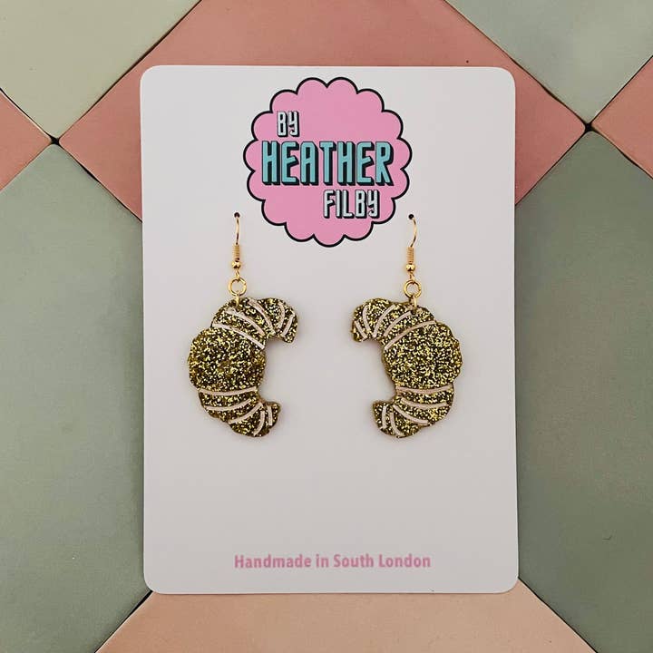 Croissant Glitter Resin Earrings for wholesale by By Heather Filby