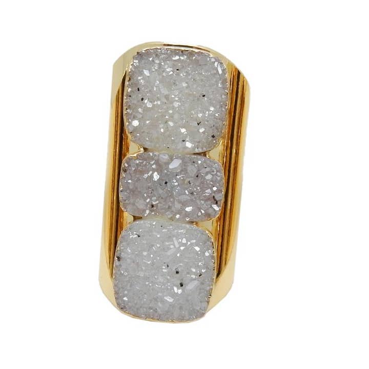 Rock Paradise – wholesale Cocktail/statement ring – Titanium Druzy Crystal Adjustable Ring11