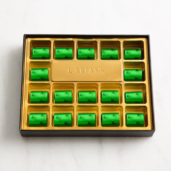 Carian's Bistro Chocolates - Wholesale Chocolate Box - Viral Dubai Chocolate Gift Box with Gold Ribbon Wrapped6
