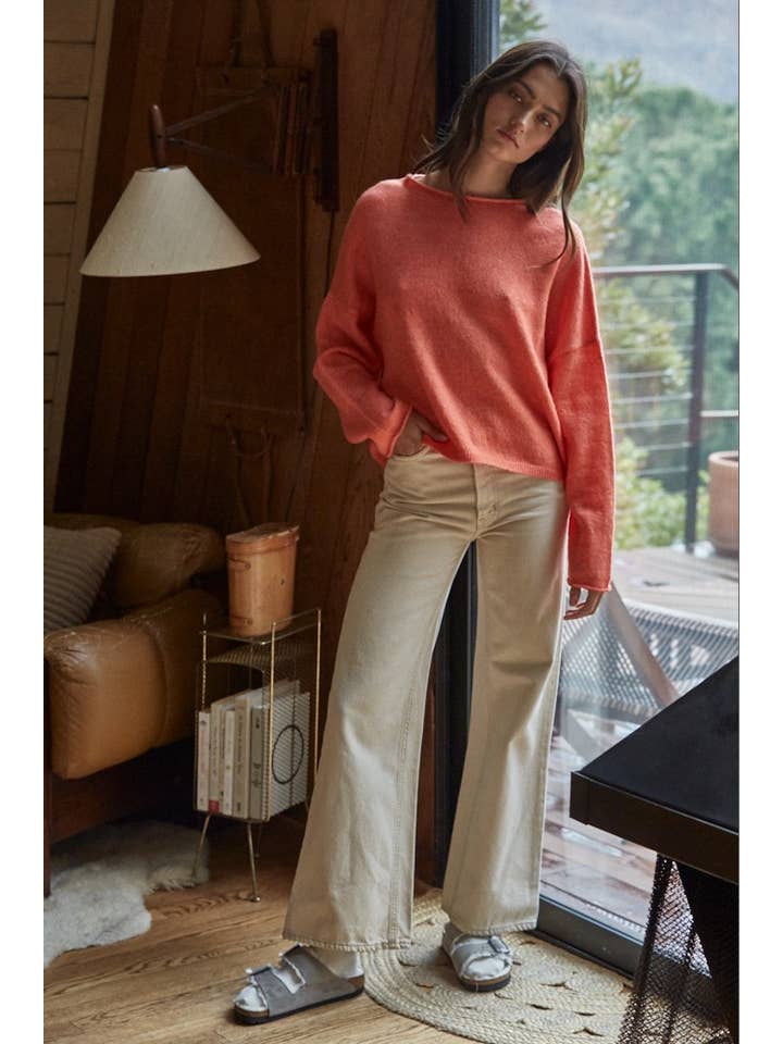 By Together - Wholesale Knit Sweater - Women's - W2114 | Knit Sweater Rolled Round Neck Pullover Top