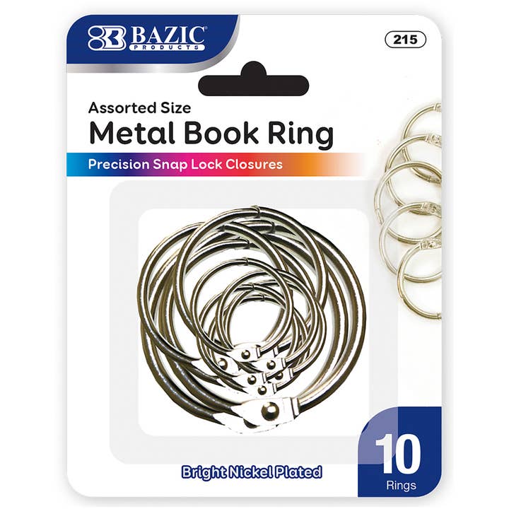 Assorted Size Metal Book Rings (10/Pack) for wholesale by BAZIC Products