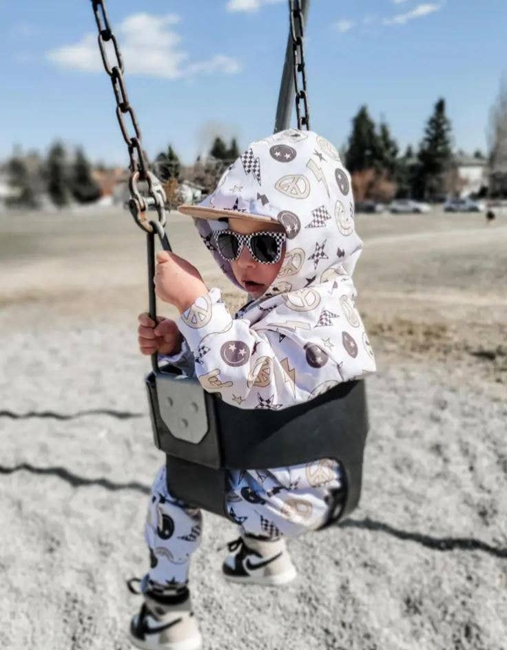 Rufflеѕ & Bоwtіеѕ - Affordable Boys & Girls Clothing - Wholesale Lounge sweatpants/jogging bottoms – Kids - Baby & Toddler Tan Lightning Bolt Happy Face Joggers