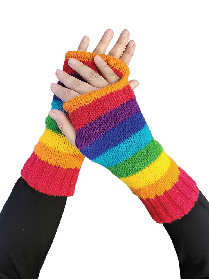 Fingerless Gloves Rainbow Fleece Lined for wholesale by Yak & Yeti