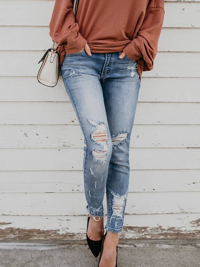 UNISHE - Wholesale Jeans - Women's - Distressed Ripped Slastic Skinny Jeans XXL0212