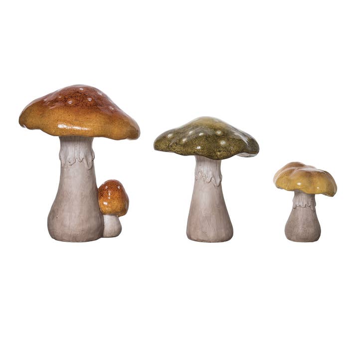 Transpac - Wholesale Decorative Figurine - Ceramic 12.25" Harvest Mushroom Figurine Set of 3