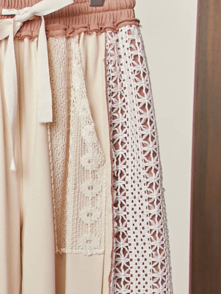 Multi Lace Accents Patchwork Maxi Pants for wholesale on Faire9