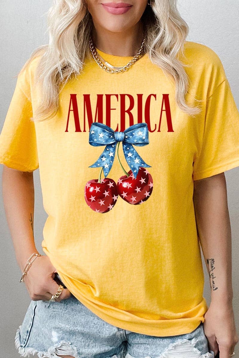 COLORBEAR - Wholesale T-Shirt (Graphic) - Women's - America Cherries Graphic Heavy Cotton Tee5