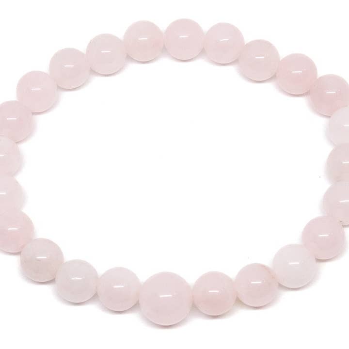 Bracelet Mala de Poignet en Quartz Rose de Grande Taille avec Perles de 8 mm pour la vente par Namu Baru Inc.