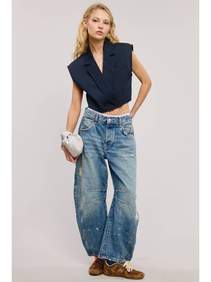 Mimosa - Wholesale Outerwear Vest - Women's - Cropped Collared Vest with Raw Hem13