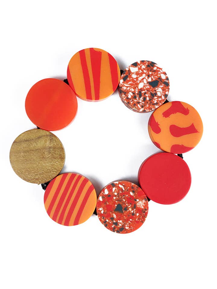 Elastic bracelet with wooden discs, terrazzo, and resin in color for wholesale by NOA ECCO