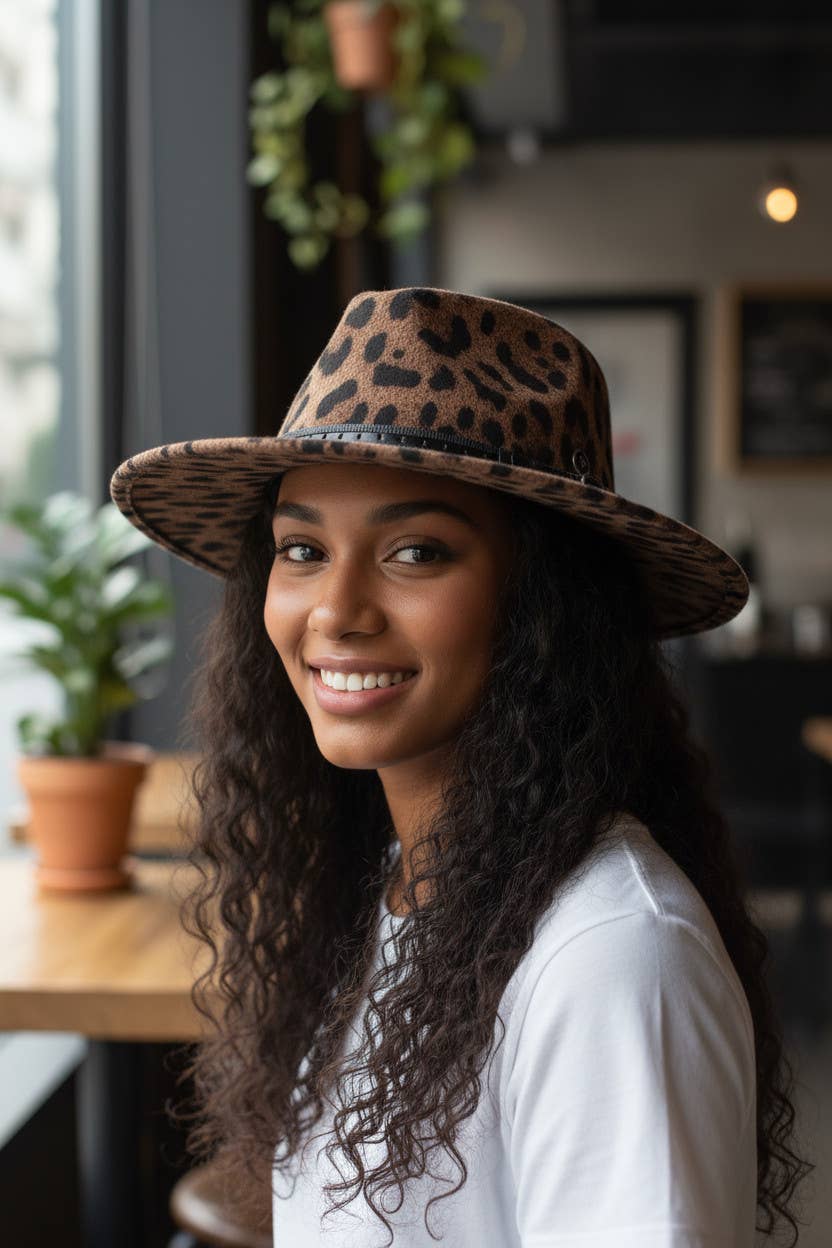 Type WOOL FELT LEOPARD HAT - 2H331 for wholesale on Faire0