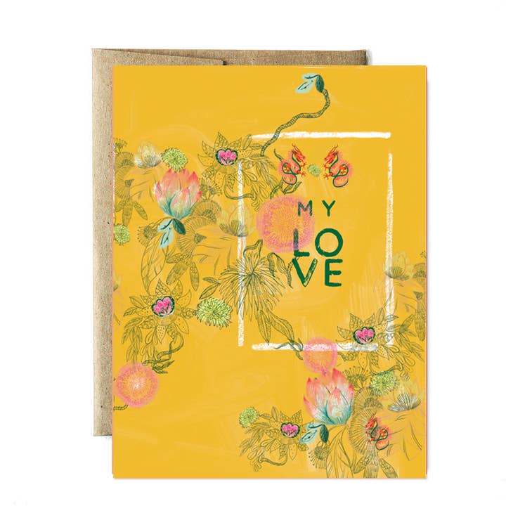 Flower dragon love card for wholesale by Ferme à Papier