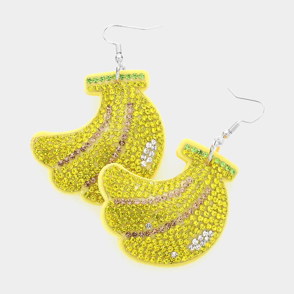 Sensibling Corp. - Wholesale Dangle Earrings - Felt Back Bling Banana Dangle Earrings0