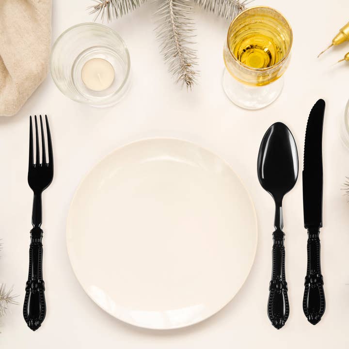 Smarty had a Party - Wholesale Disposable Tableware Pack - Black Baroque Disposable Plastic Dinner Forks - 20 pcs6