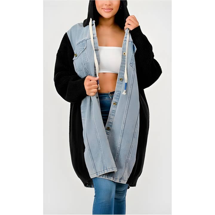 CHAQUETA DE PUNTO DE DENIM DE TALLA GRANDE para venta al por mayor de Black Pearl Clothing