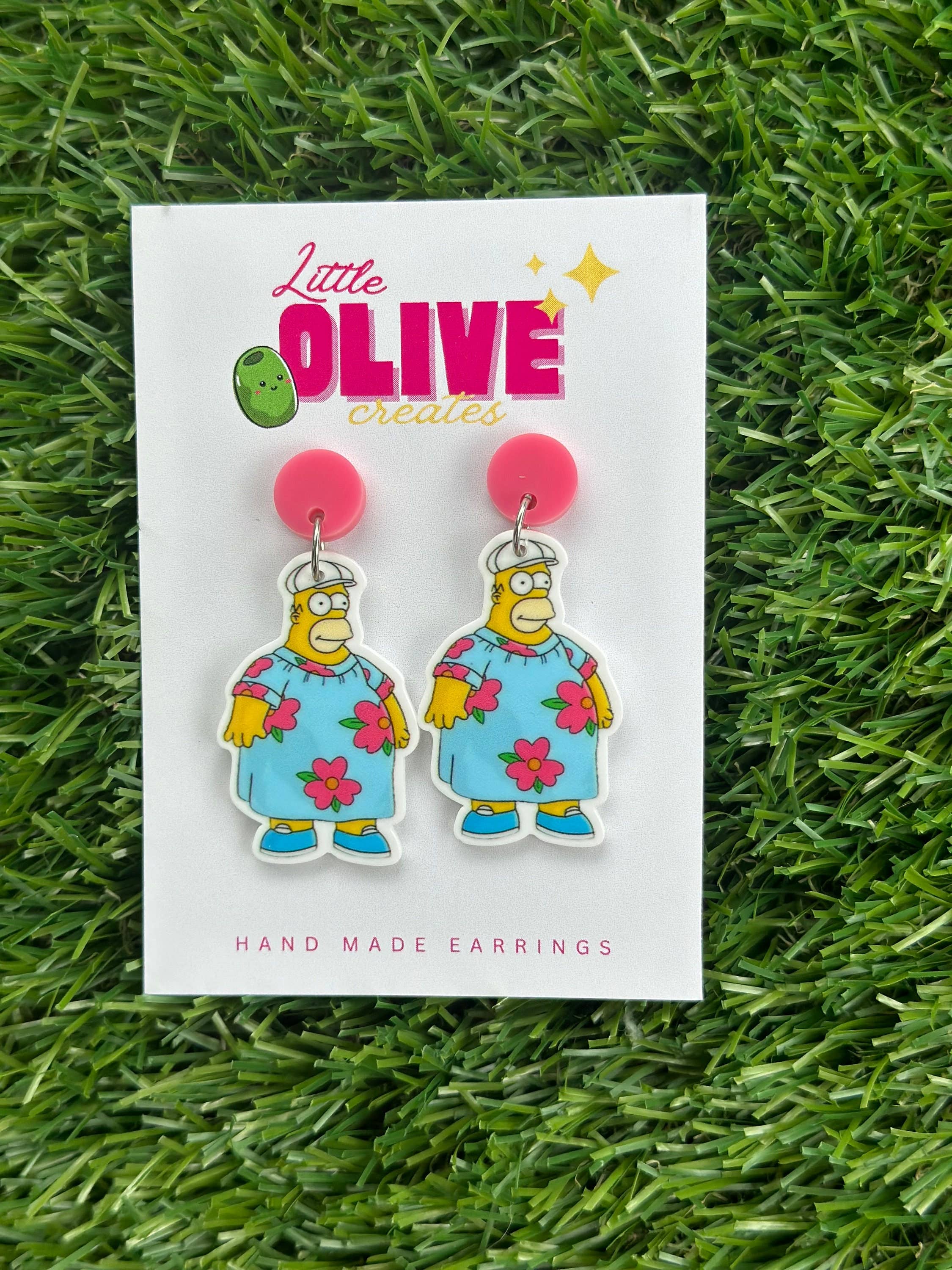 Little Olive Creates - Wholesale Dangle Earrings - Homer Simpson in the Muumuu Dress Dangle Earrings0