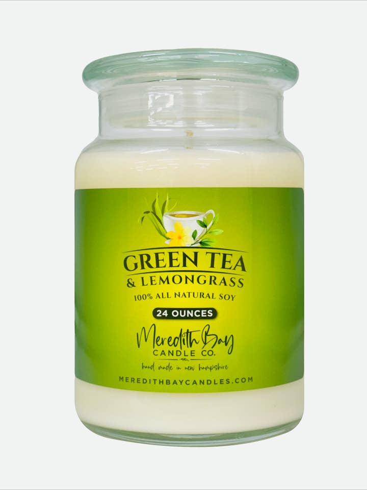 Green Tea and Lemongrass Soy Candle for wholesale by Meredith Bay Candle Co