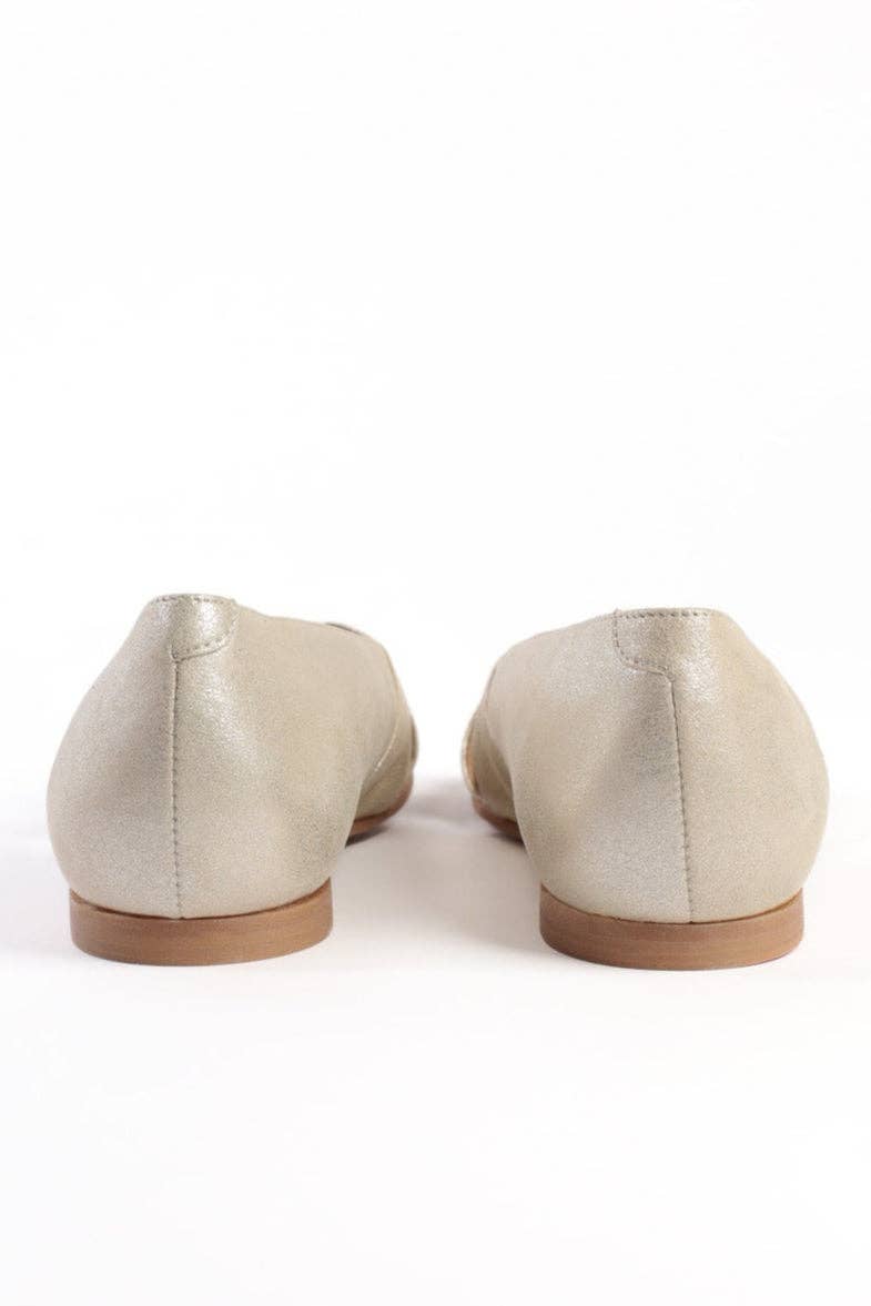 KMB Shoes - Wholesale Flats - Women's - AMELIA GOLD - Peep-Toe Ballet Flats with Crossover Straps1