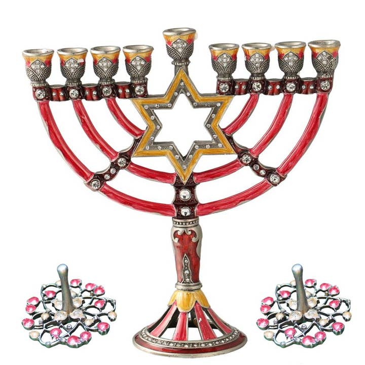 Jewish Hanukkah Gift – Star of David Menorah & 2 Dreidels, for wholesale by Matashi