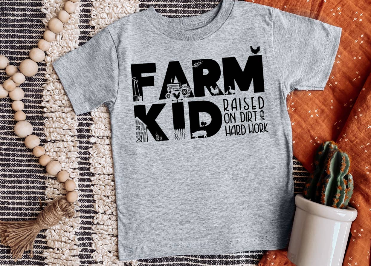 Gray Farm Kid raised on dirt & hard work for wholesale on Faire