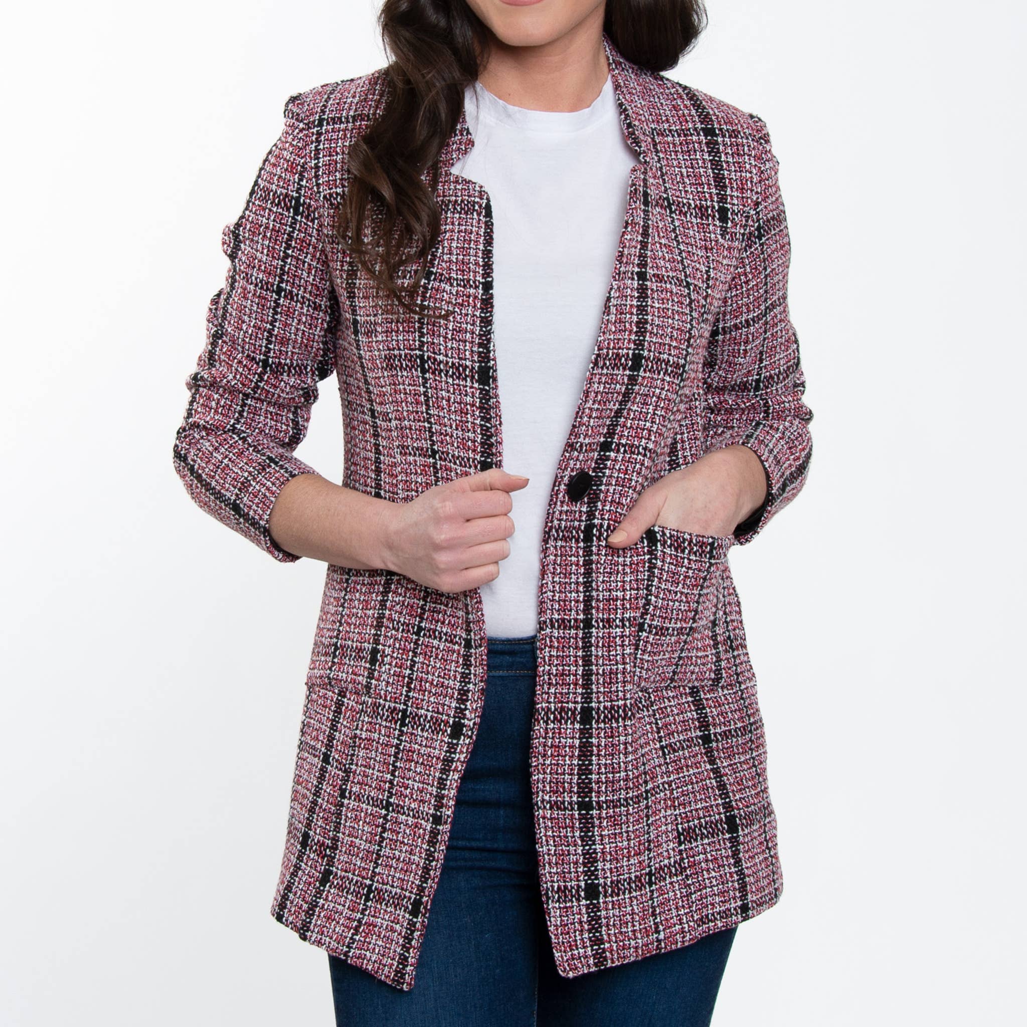 Elsie & Zoey - Wholesale Blazer - Women's - SALE - 6 Piece Lyra Plaid Long Boucle Blazer Assortment0