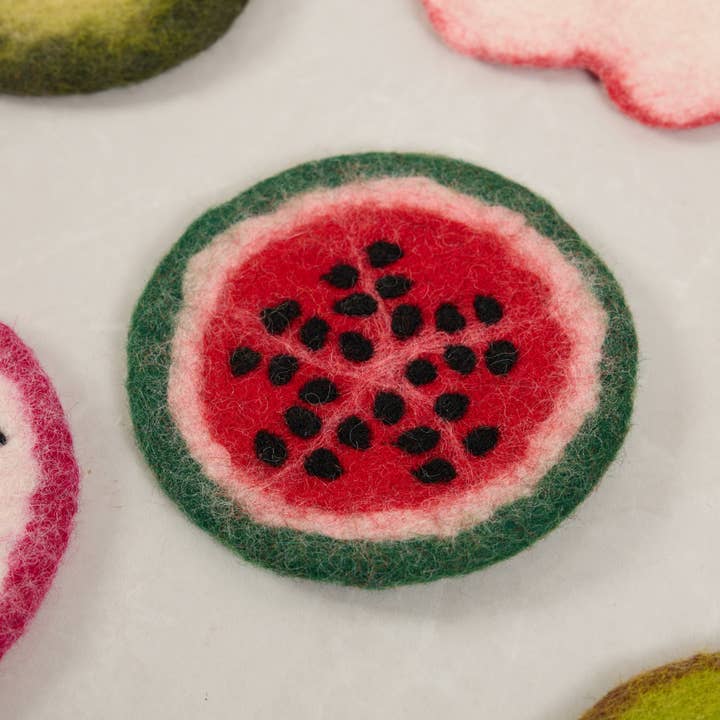 Sparkle Being - Wholesale Coasters - Handcrafted Wool Felt Fruits Coasters - Avocado, Apple, Kiwi
