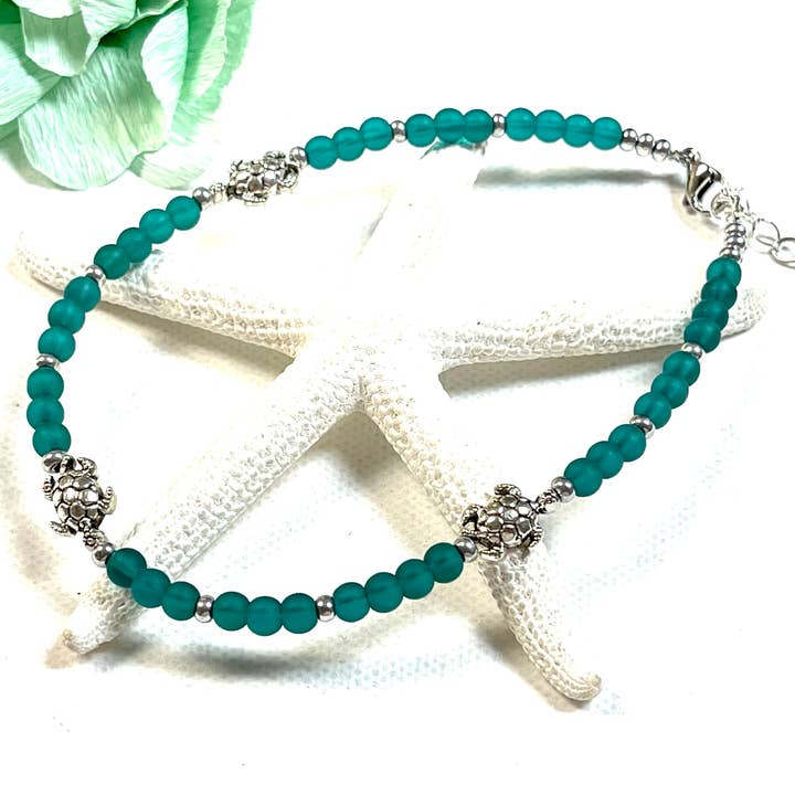 Devi Creations - Wholesale Enkelbandje - Zeeglas Turtle Enkelbandjes Assortiment- Enkelbandje #10