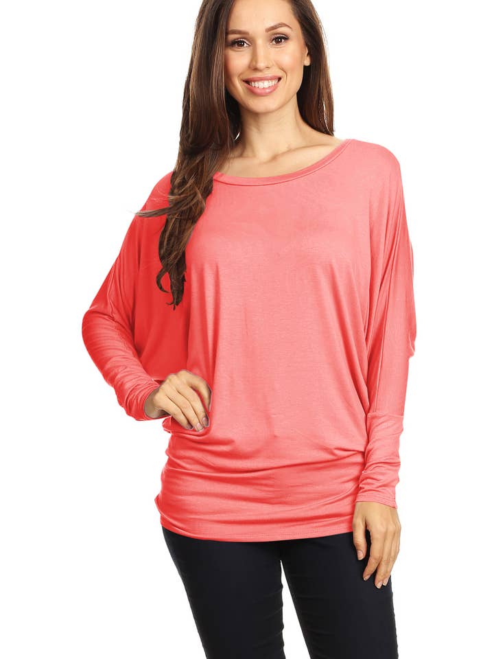 Women's Solid Jersey Knit Dolman Sleeve Top (Open pack) for wholesale by MOA COLLECTION
