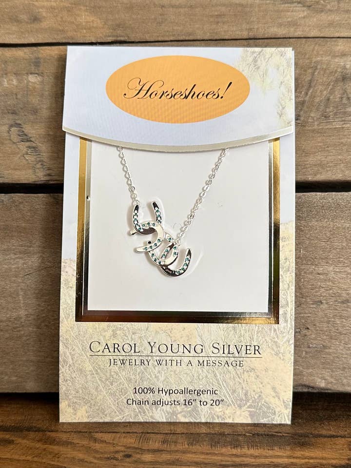 Fer à cheval avec AQUA en cascade/Petit collier bijou pour la vente par Carol Young Silver