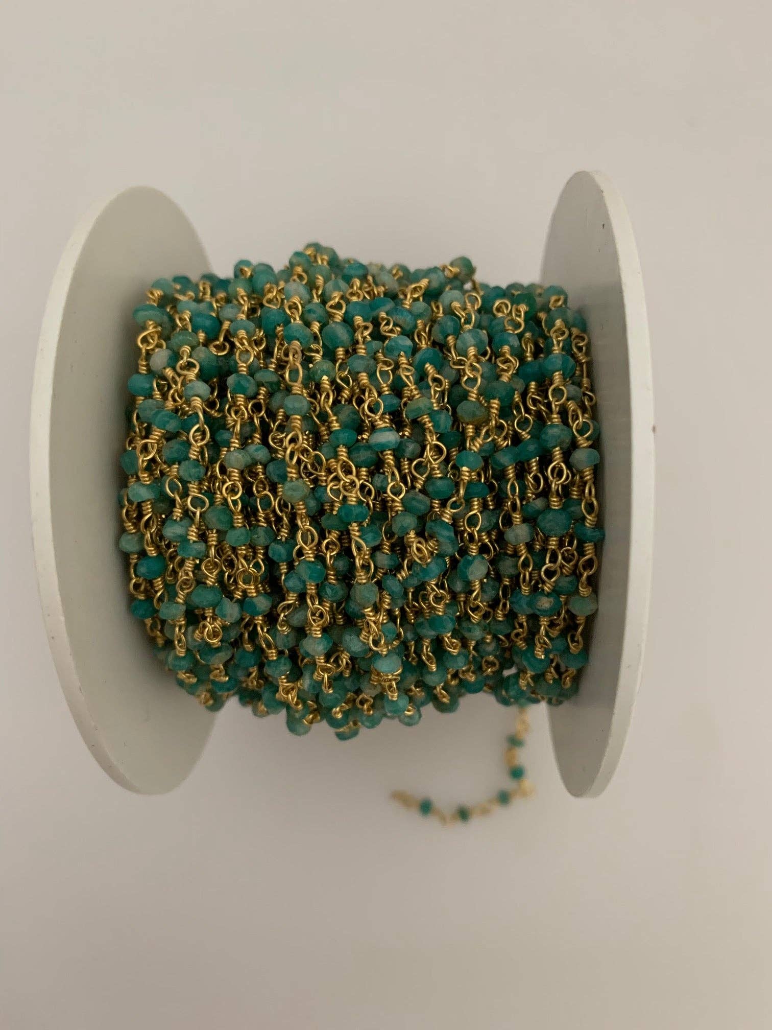 Purity Beads - Wholesale Beaded/Pearl Necklace - Amazonite Gold Plated Rosary Beaded Chain, Gemstone Chain, Natural Gemstone chain, Anti-Tarnish Finished chain. 1 Foot.1