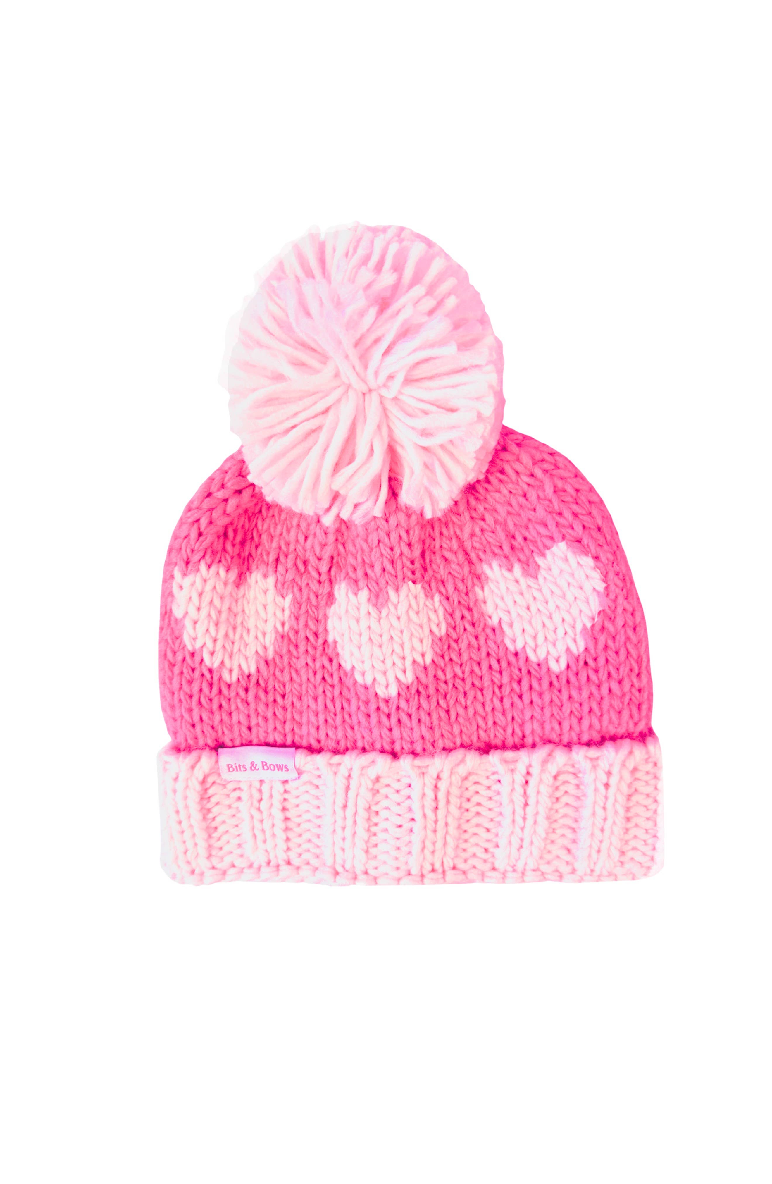 Bits & Bows - Wholesale Kids Hat - Kids - Pink Hearts Bobble Hat (Baby, Toddler, Kid)