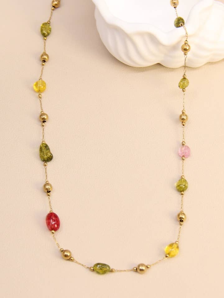 Stainless Steel Stone Necklace – Mineral Elegance for wholesale by BELLISSIMA BIJOUX