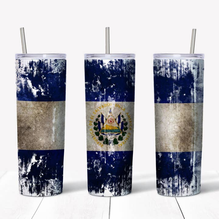 El Salvador Flag 20oz Straight Tumbler Transfer for wholesale by Rustic Pineapple
