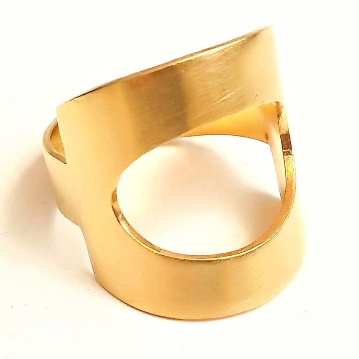 24K Gold Plated Sterling Silver Geometric Ring With Oval Cutout for wholesale by tothemetal