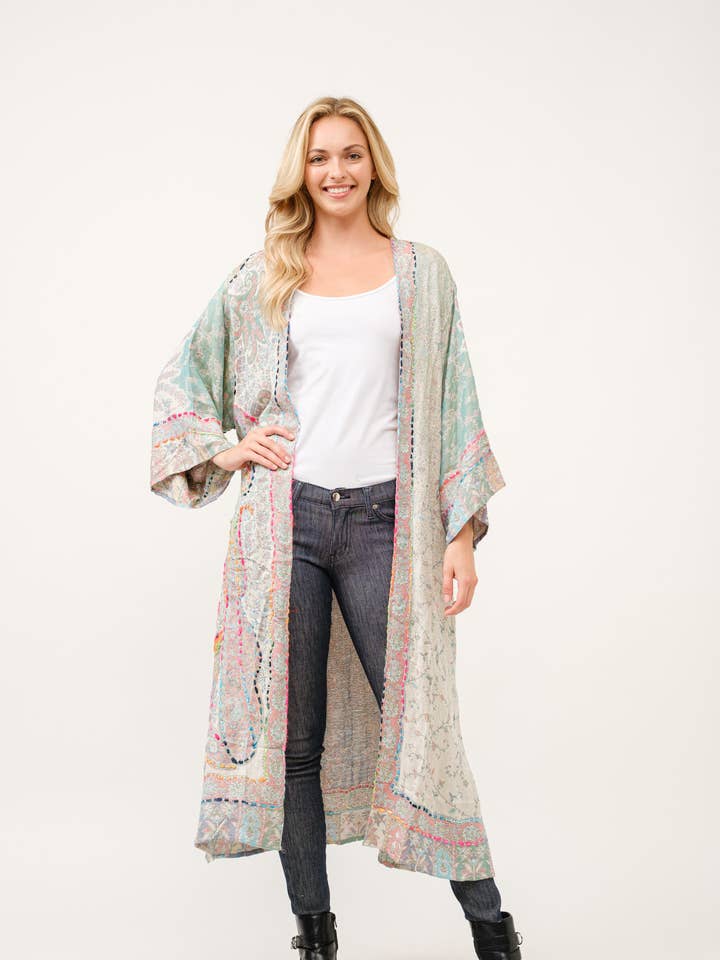 Raj Trading & Imports (USA) Inc. - Wholesale Kimono - Women's - Caprice Thick Stitch Embroidered Duster