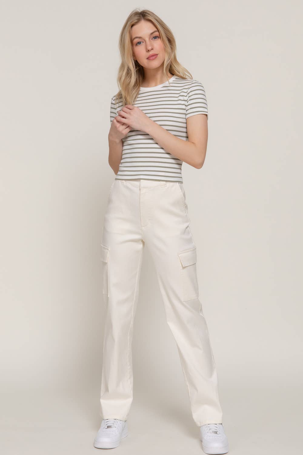 Active Basic | Active USA - Vendita all'ingrosso Top in maglia - Donna - Top a righe in cotone a costine con maniche corte e collo rotondo27