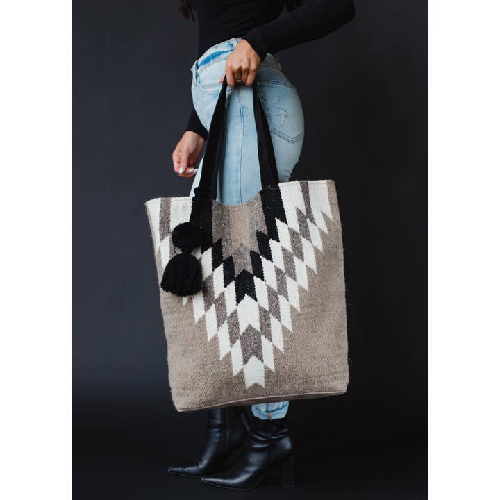 Panache Apparel Co. - Wholesale Tote Bag - Women's - Taupe, Cream & Black Aztec Tote