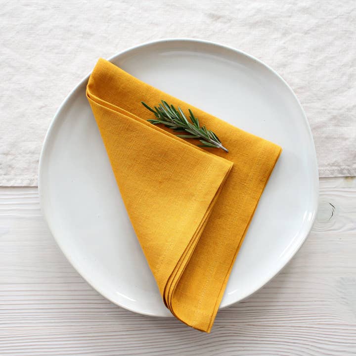 My Kitchen Linens - Wholesale Dinner & Cloth Napkin - Mustard Linen Napkins - Set of 4