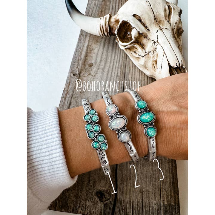 Boho Ranch Shop - Vente Bracelet jonc - Bracelet extensible en résine Western Opal1