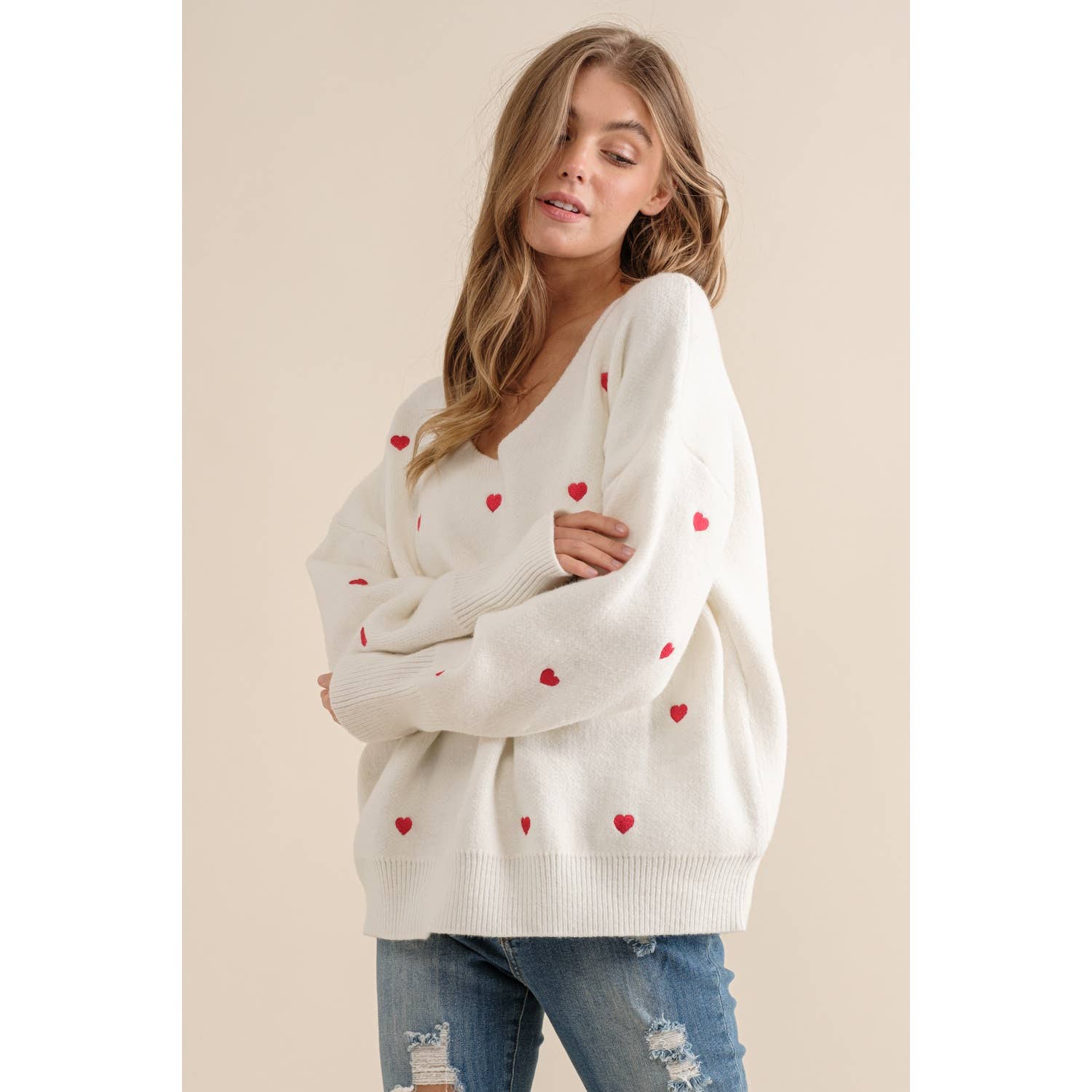 Sweet Generis - Wholesale Knit Sweater - Women's - HEART PATTERN BOXY KNIT PULLOVER SWEATER5