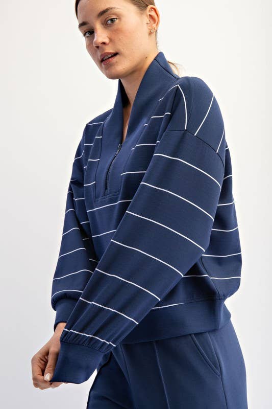 Sunday Morning - Wholesale Jacket - Women's - J0332PL37 PLUS STRIPE V-NECK MODAL POLY SPAN SCUBA JACKET 14